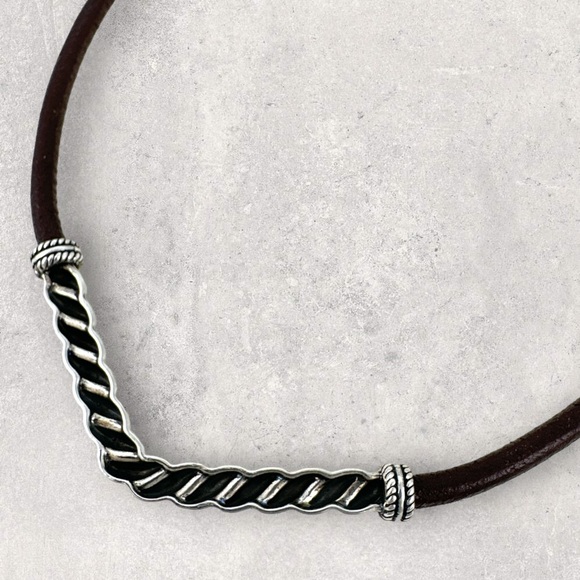 AMERICAN WEST 925 Sterling Silver Brown Greek Leather Cord Necklace - Adjustable - Picture 6 of 7